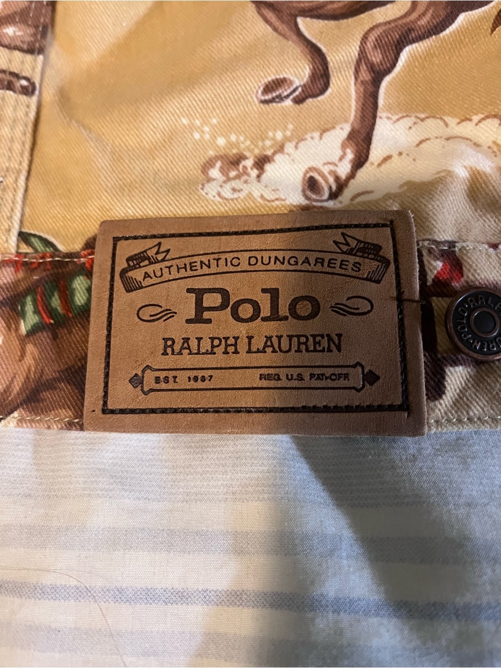 Rare Vintage Ralph Lauren Tan Western Rodeo Print Corduroy-Collar Jean Jacket - Picture 8 of 8